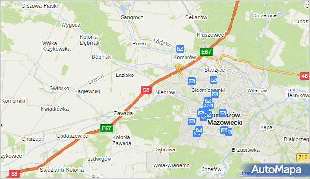 mapa Niebrów, Niebrów na mapie Targeo