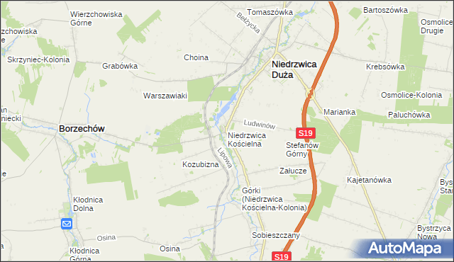 mapa Niedrzwica Kościelna, Niedrzwica Kościelna na mapie Targeo