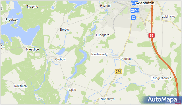 mapa Niedźwiady gmina Świebodzin, Niedźwiady gmina Świebodzin na mapie Targeo