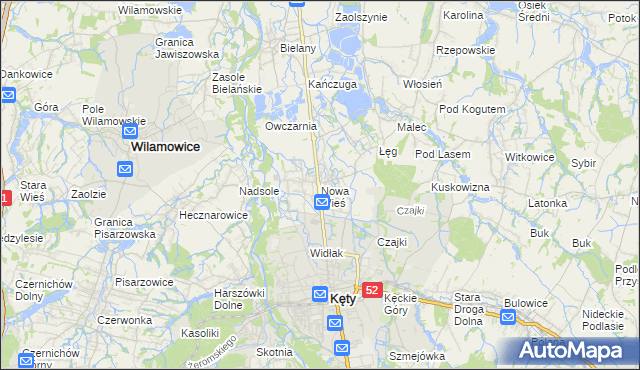 mapa Nowa Wieś gmina Kęty, Nowa Wieś gmina Kęty na mapie Targeo