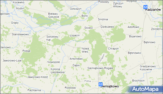 mapa Nowa Wieś gmina Siemiątkowo, Nowa Wieś gmina Siemiątkowo na mapie Targeo