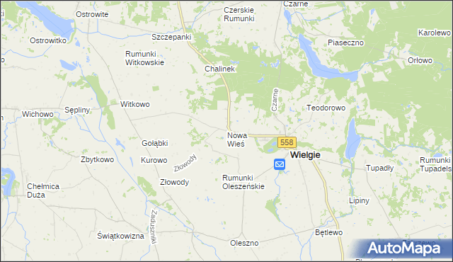 mapa Nowa Wieś gmina Wielgie, Nowa Wieś gmina Wielgie na mapie Targeo