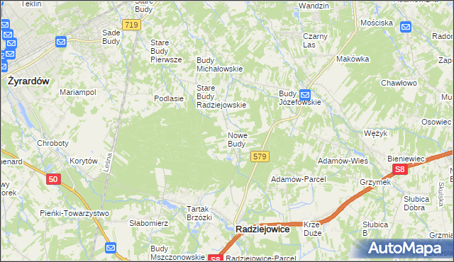 mapa Nowe Budy gmina Radziejowice, Nowe Budy gmina Radziejowice na mapie Targeo