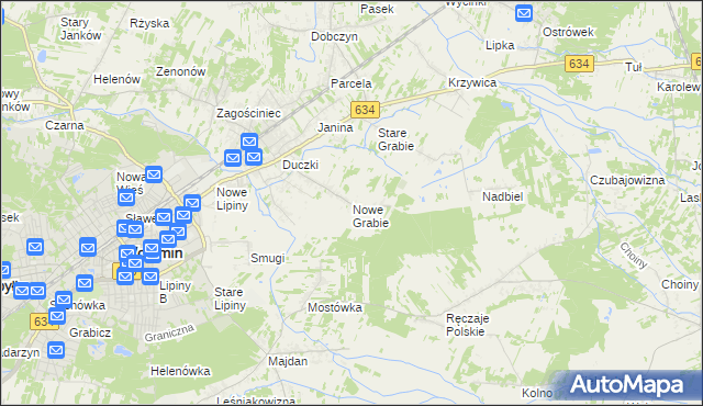 mapa Nowe Grabie gmina Wołomin, Nowe Grabie gmina Wołomin na mapie Targeo