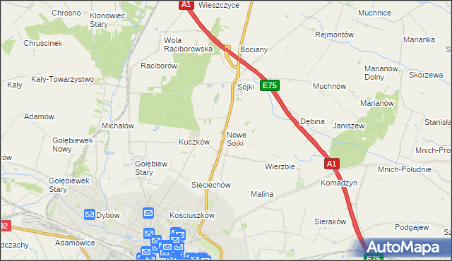 mapa Nowe Sójki, Nowe Sójki na mapie Targeo