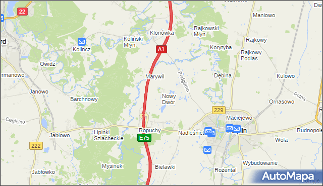 mapa Nowy Dwór gmina Pelplin, Nowy Dwór gmina Pelplin na mapie Targeo