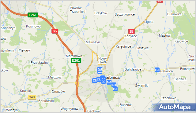 mapa Nowy Dwór gmina Trzebnica, Nowy Dwór gmina Trzebnica na mapie Targeo