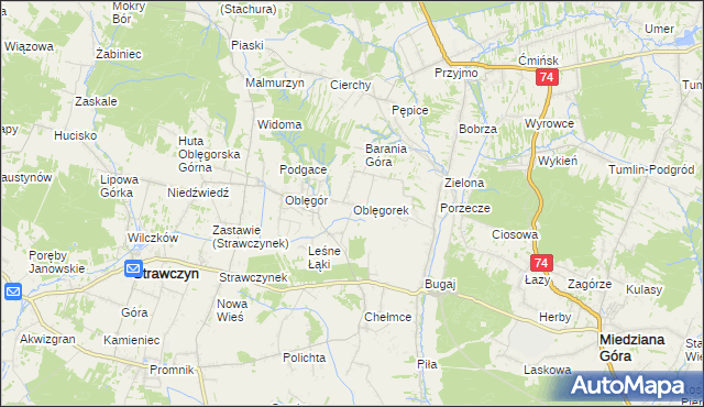mapa Oblęgorek, Oblęgorek na mapie Targeo