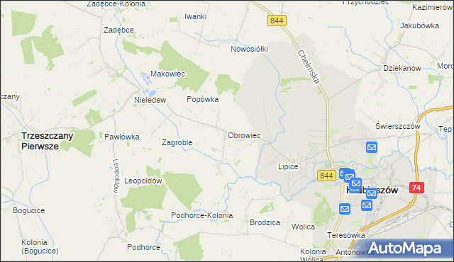 mapa Obrowiec gmina Hrubieszów, Obrowiec gmina Hrubieszów na mapie Targeo