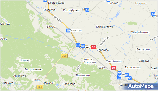 mapa Obrowo powiat toruński, Obrowo powiat toruński na mapie Targeo