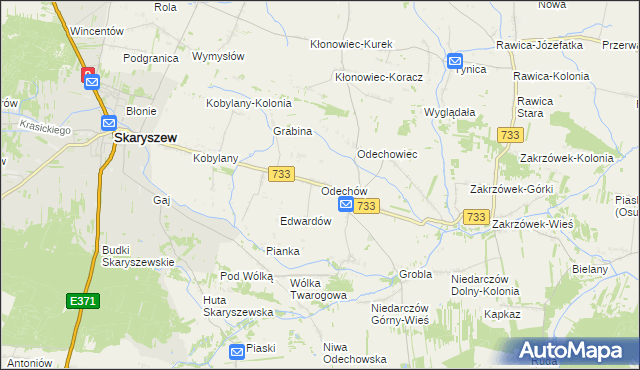 mapa Odechów gmina Skaryszew, Odechów gmina Skaryszew na mapie Targeo