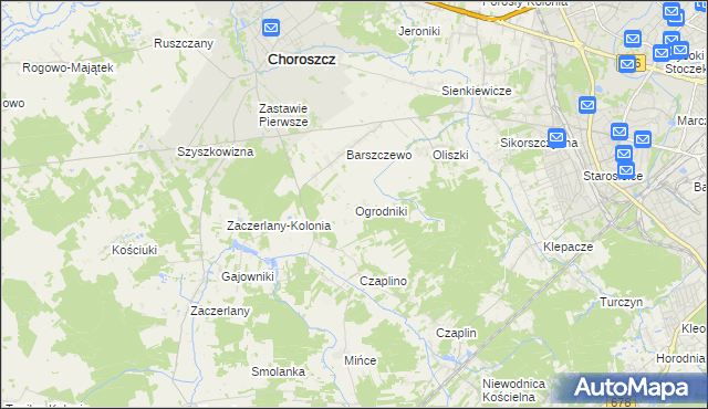 mapa Ogrodniki gmina Choroszcz, Ogrodniki gmina Choroszcz na mapie Targeo