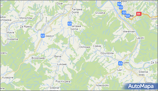 mapa Olchowa gmina Zagórz, Olchowa gmina Zagórz na mapie Targeo