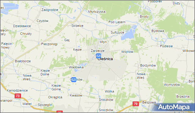 mapa Oleśnica powiat staszowski, Oleśnica powiat staszowski na mapie Targeo