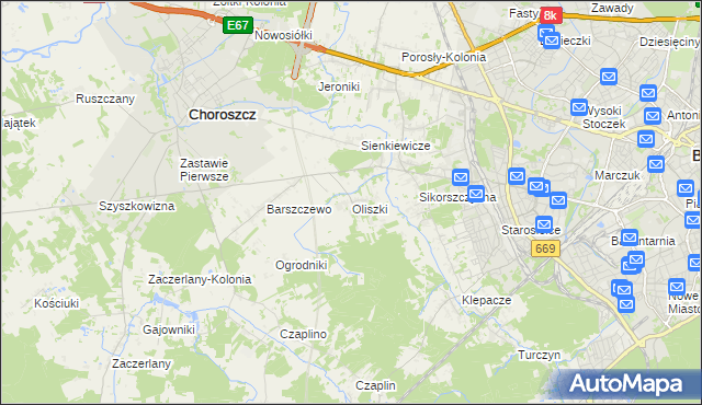 mapa Oliszki gmina Choroszcz, Oliszki gmina Choroszcz na mapie Targeo