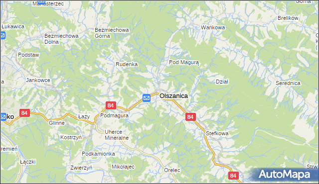 mapa Olszanica powiat leski, Olszanica powiat leski na mapie Targeo