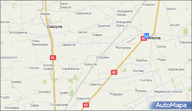 mapa Oraczew gmina Witonia, Oraczew gmina Witonia na mapie Targeo