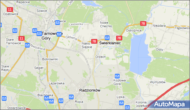 mapa Orzech, Orzech na mapie Targeo