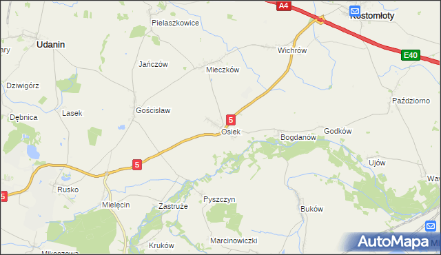 mapa Osiek gmina Kostomłoty, Osiek gmina Kostomłoty na mapie Targeo