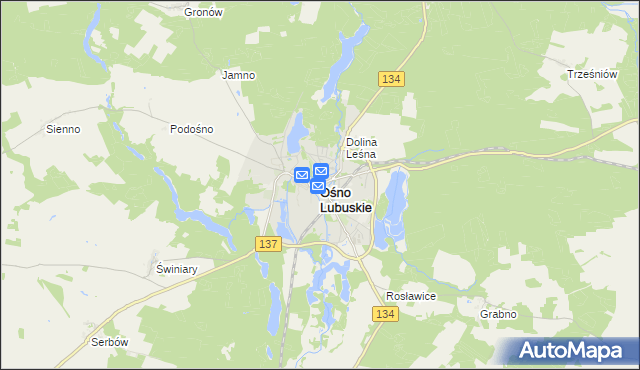 mapa Ośno Lubuskie, Ośno Lubuskie na mapie Targeo