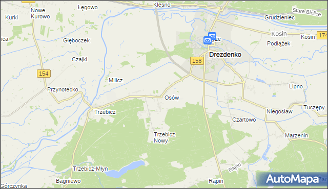 mapa Osów gmina Drezdenko, Osów gmina Drezdenko na mapie Targeo