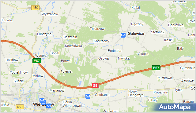 mapa Osowa gmina Galewice, Osowa gmina Galewice na mapie Targeo