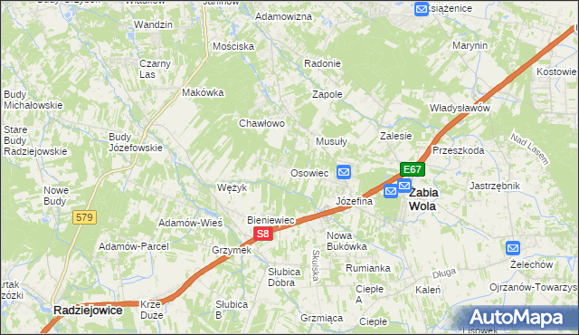 mapa Osowiec gmina Żabia Wola, Osowiec gmina Żabia Wola na mapie Targeo