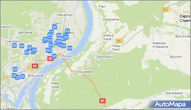 mapa Ostromecko, Ostromecko na mapie Targeo