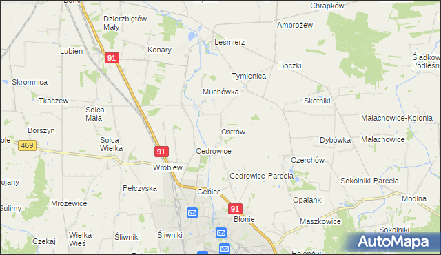 mapa Ostrów gmina Ozorków, Ostrów gmina Ozorków na mapie Targeo