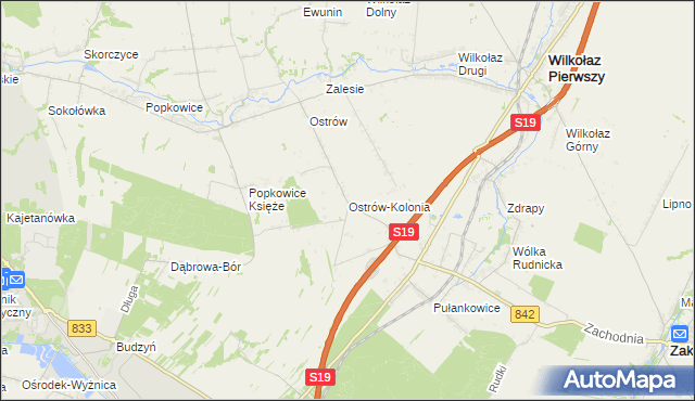 mapa Ostrów-Kolonia gmina Wilkołaz, Ostrów-Kolonia gmina Wilkołaz na mapie Targeo