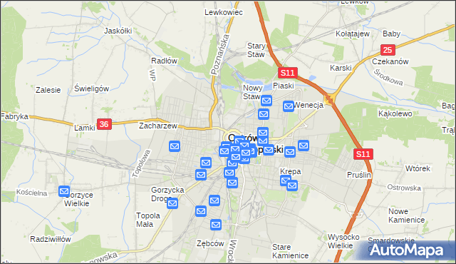 mapa Ostrów Wielkopolski, Ostrów Wielkopolski na mapie Targeo