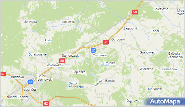 mapa Ostrówek gmina Łochów, Ostrówek gmina Łochów na mapie Targeo