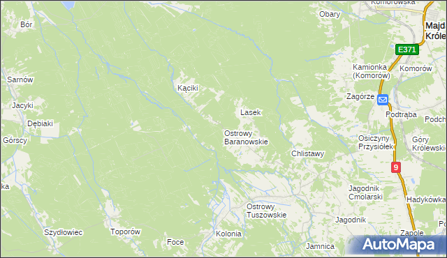 mapa Ostrowy Baranowskie, Ostrowy Baranowskie na mapie Targeo