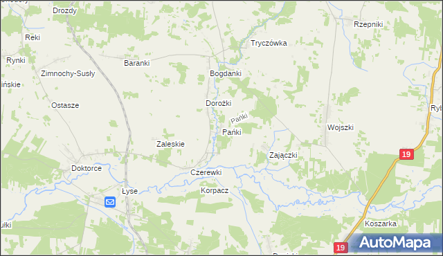 mapa Pańki gmina Juchnowiec Kościelny, Pańki gmina Juchnowiec Kościelny na mapie Targeo