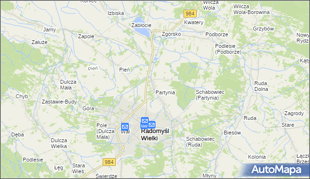 mapa Partynia, Partynia na mapie Targeo