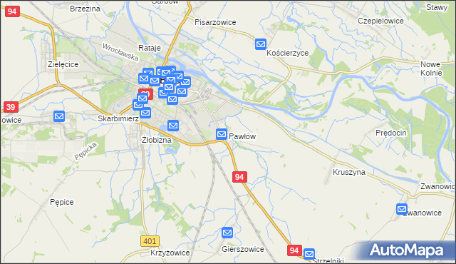 mapa Pawłów gmina Skarbimierz, Pawłów gmina Skarbimierz na mapie Targeo