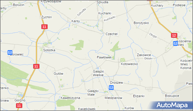 mapa Pawłówek gmina Nowe Skalmierzyce, Pawłówek gmina Nowe Skalmierzyce na mapie Targeo