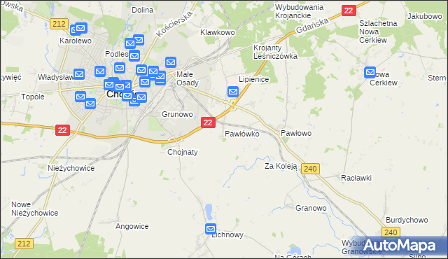 mapa Pawłówko gmina Chojnice, Pawłówko gmina Chojnice na mapie Targeo