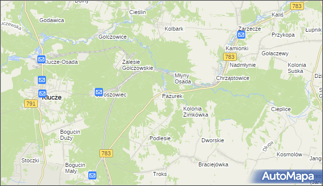 mapa Pazurek, Pazurek na mapie Targeo