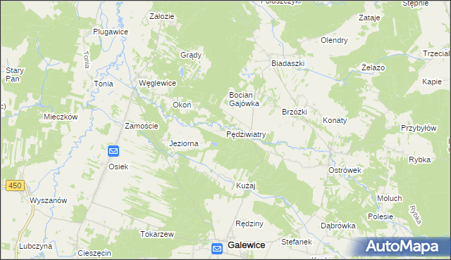 mapa Pędziwiatry gmina Galewice, Pędziwiatry gmina Galewice na mapie Targeo