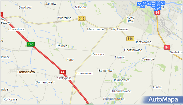 mapa Pełczyce gmina Domaniów, Pełczyce gmina Domaniów na mapie Targeo