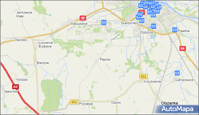 mapa Pępice gmina Skarbimierz, Pępice gmina Skarbimierz na mapie Targeo