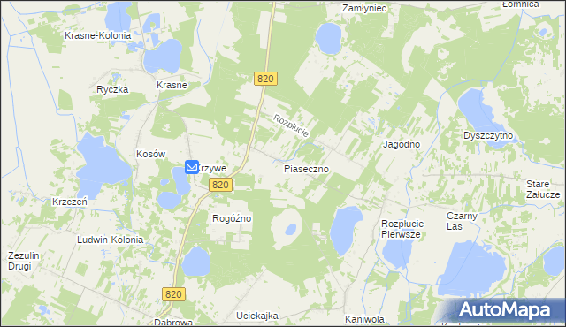 mapa Piaseczno gmina Ludwin, Piaseczno gmina Ludwin na mapie Targeo