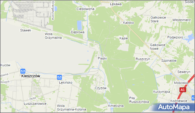 mapa Piaski gmina Kleszczów, Piaski gmina Kleszczów na mapie Targeo