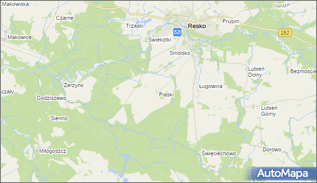 mapa Piaski gmina Resko, Piaski gmina Resko na mapie Targeo
