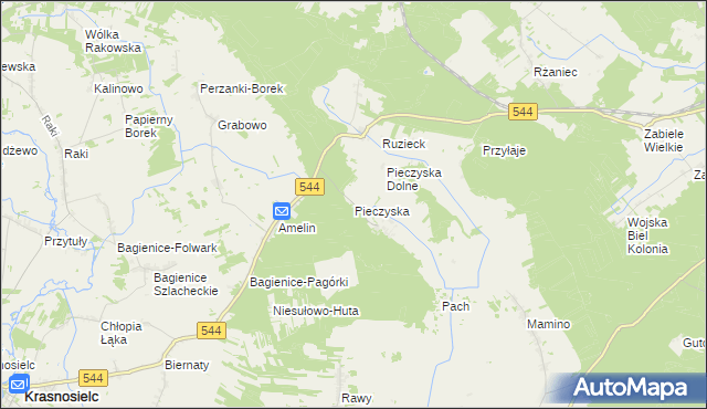 mapa Pieczyska gmina Krasnosielc, Pieczyska gmina Krasnosielc na mapie Targeo