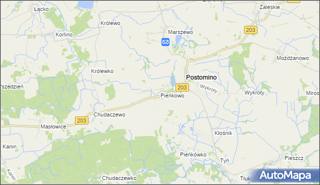 mapa Pieńkowo gmina Postomino, Pieńkowo gmina Postomino na mapie Targeo