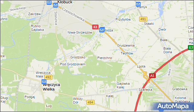 mapa Pierzchno gmina Wręczyca Wielka, Pierzchno gmina Wręczyca Wielka na mapie Targeo