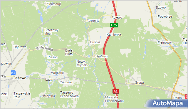 mapa Piła-Młyn gmina Jeżewo, Piła-Młyn gmina Jeżewo na mapie Targeo