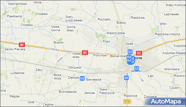 mapa Piorunów gmina Błonie, Piorunów gmina Błonie na mapie Targeo